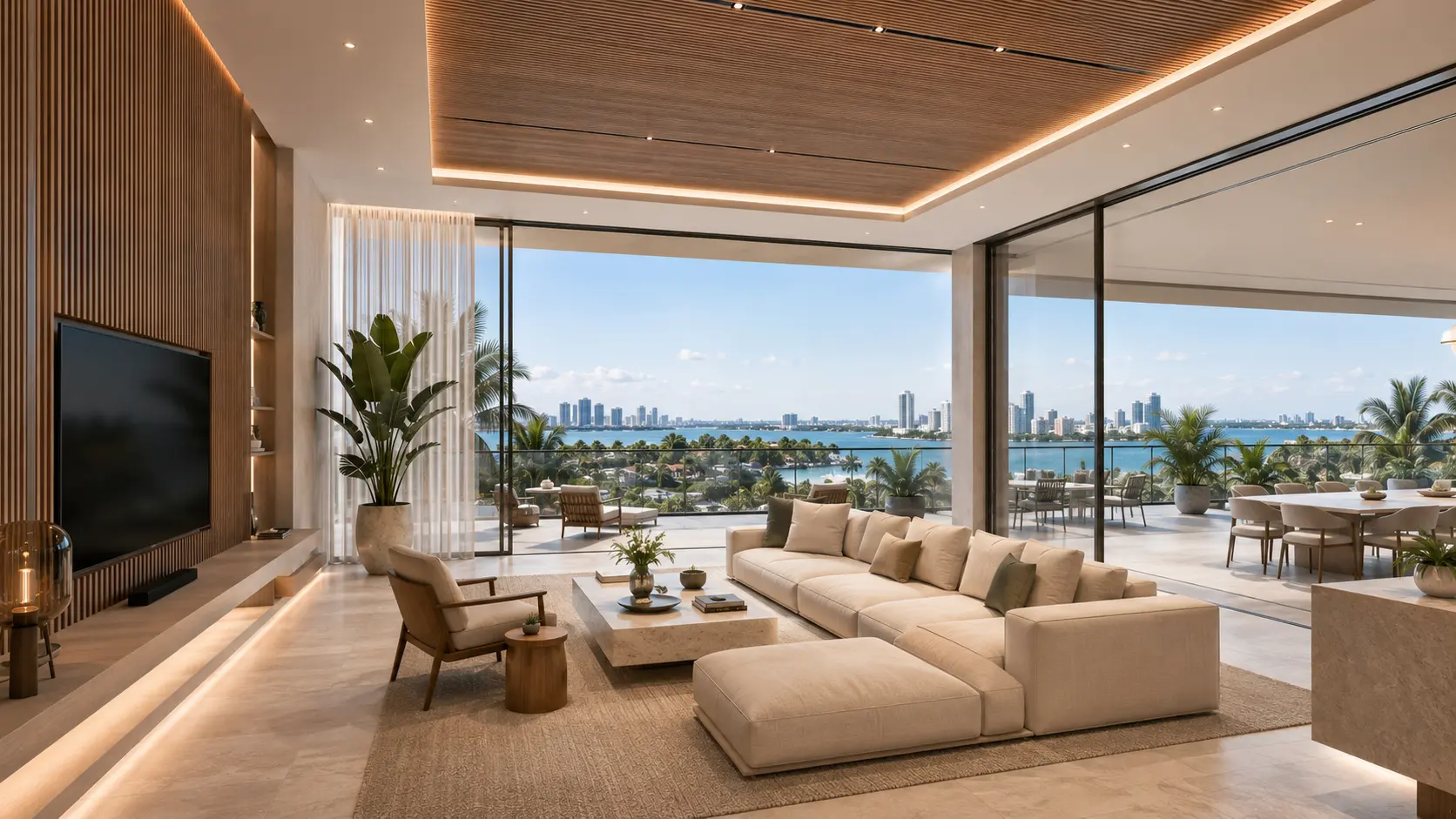 Altos del Mar living space opening toward an ocean terrace