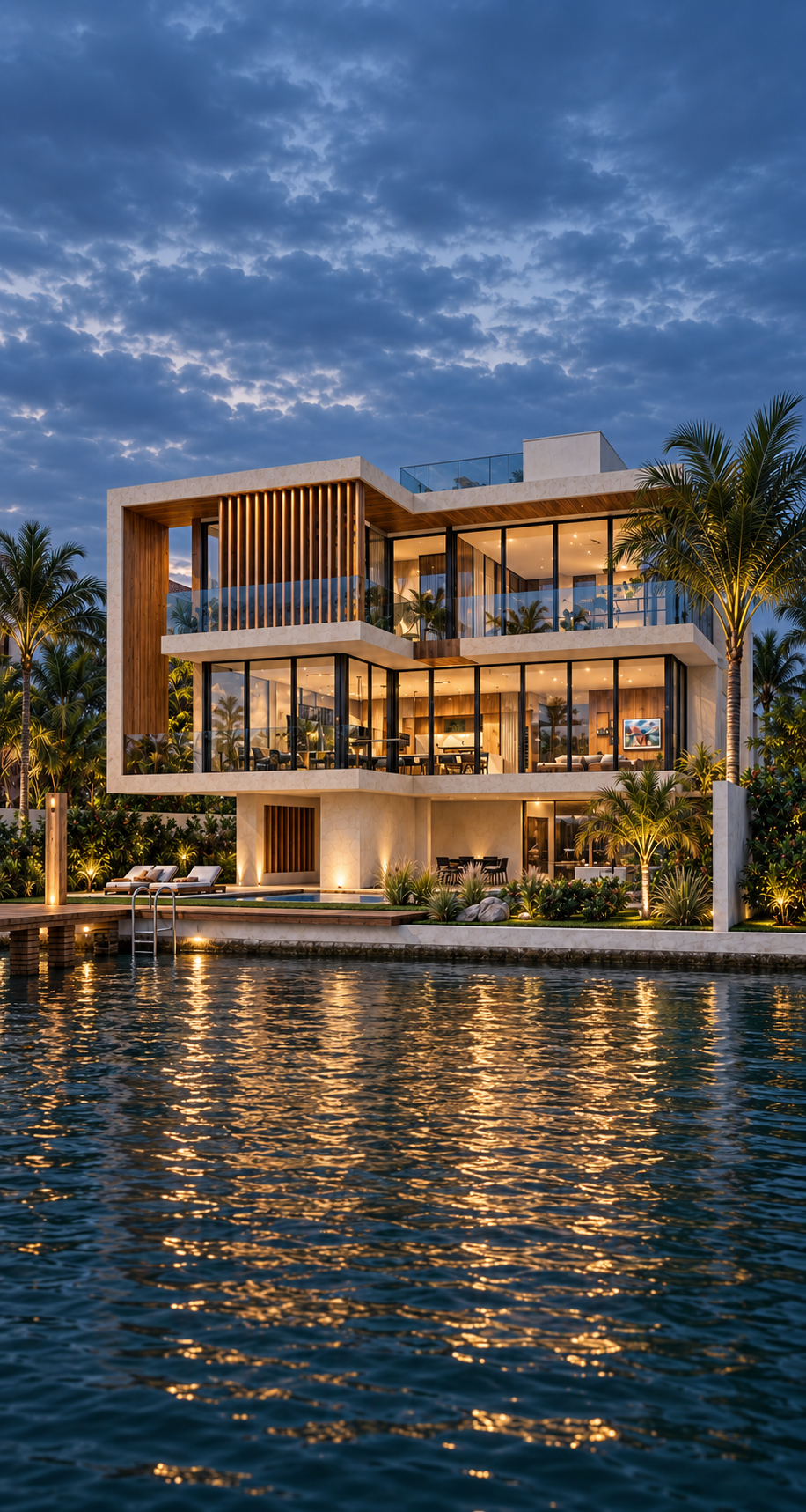 Exterior architectural visualization at blue hour