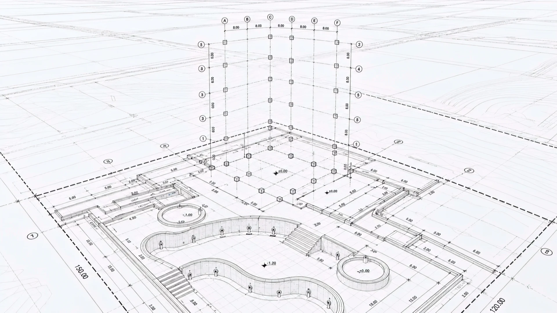 Architectural journey from plans and structure to a completed building and interiors