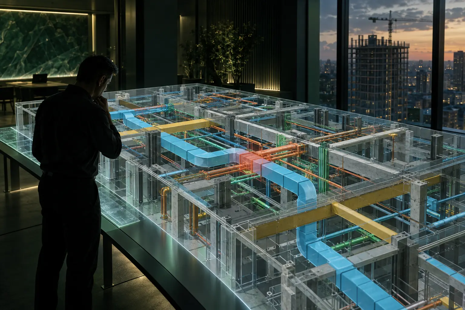Editorial coordinated building model showing structural and MEP systems
