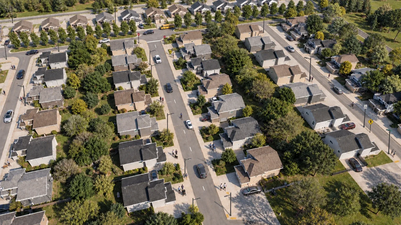 Aerial architectural visualization of a residential development
