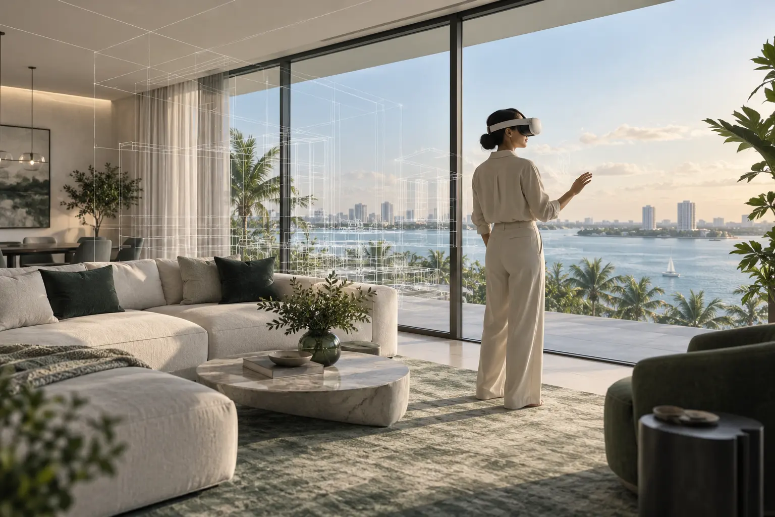 Editorial virtual reality walkthrough inside a waterfront residence