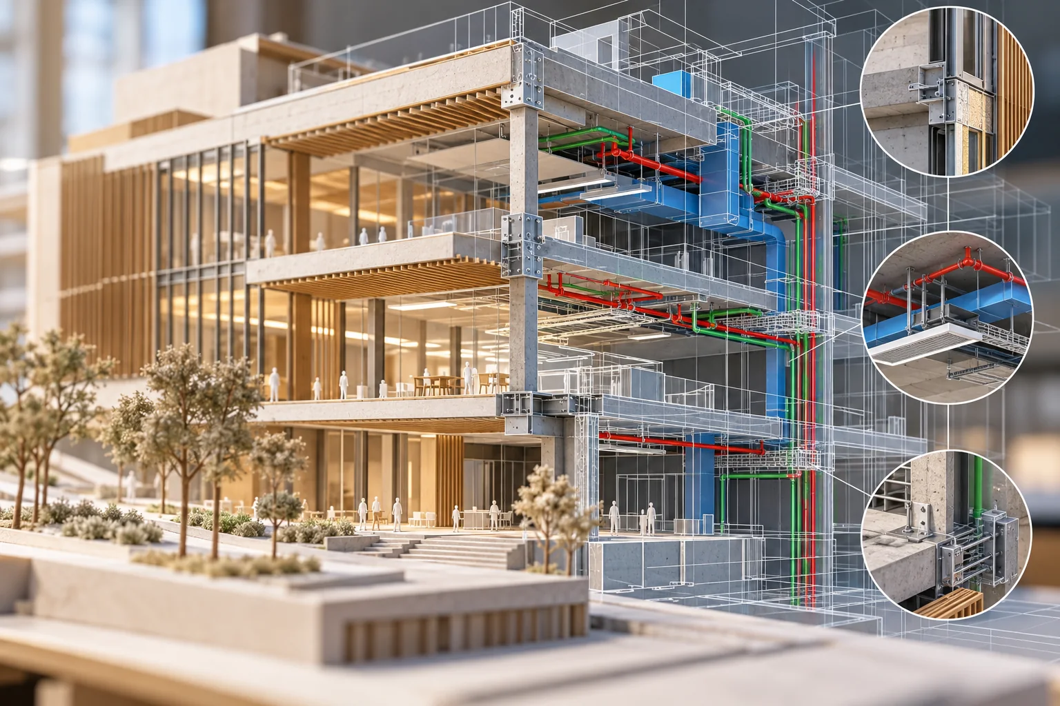 Conceptual editorial illustration of BIM coordination
