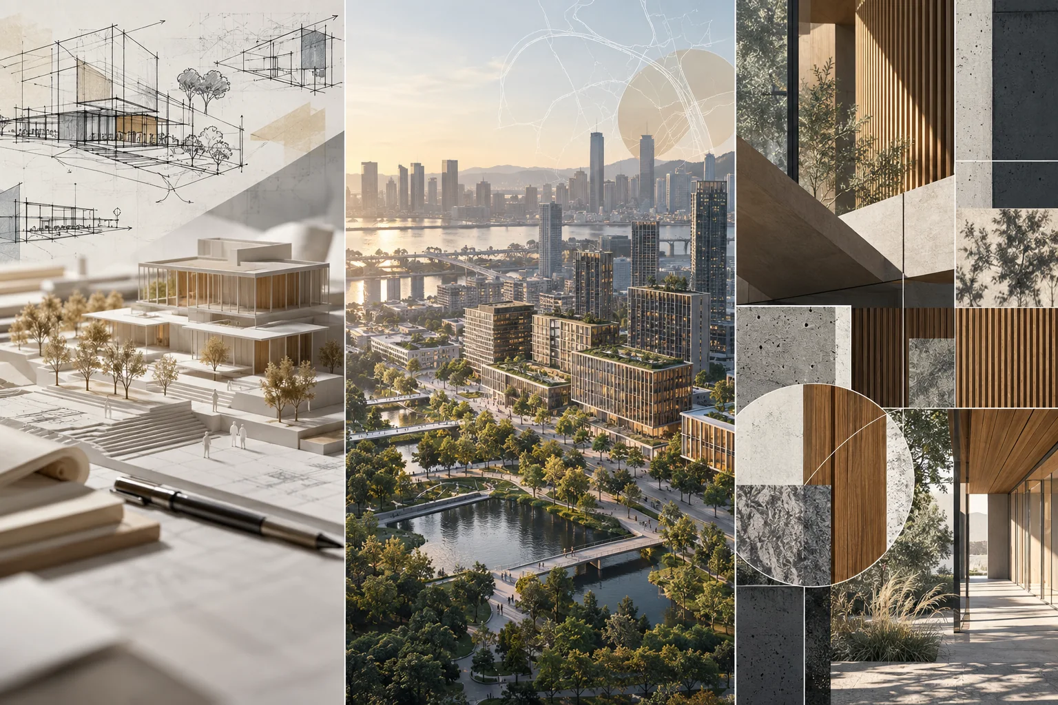 Conceptual editorial illustration of architectural project stages