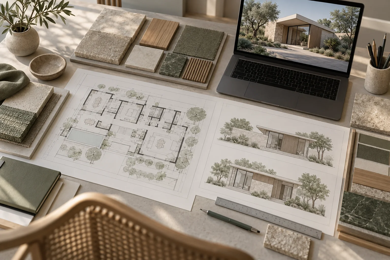 Plans, elevations and materials prepared for architectural visualization