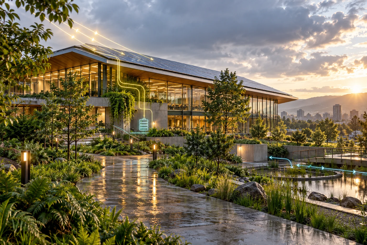 Conceptual editorial illustration for Smart + Sustainable Buildings
